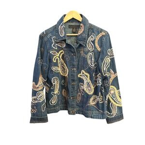 Vintage Y2K Alexis & Avery Embroidered Paisley Denim Jacket Boho Western Rare